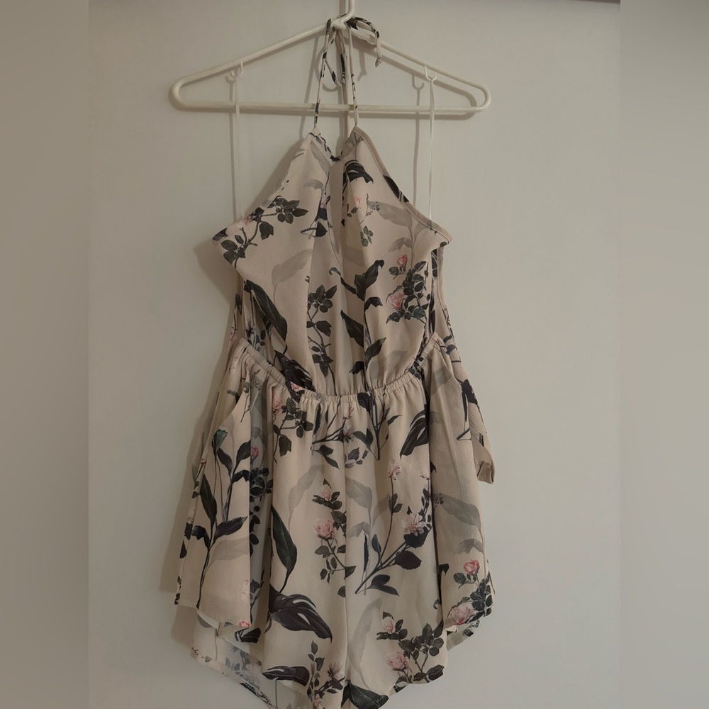 EVIE Floral Halter Romper in Cream